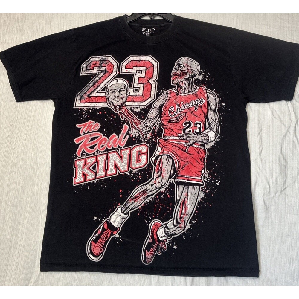 The Real King Michael Jordan 23 Zombie Lebron Shirt Black Full Graphic Heavy XXL